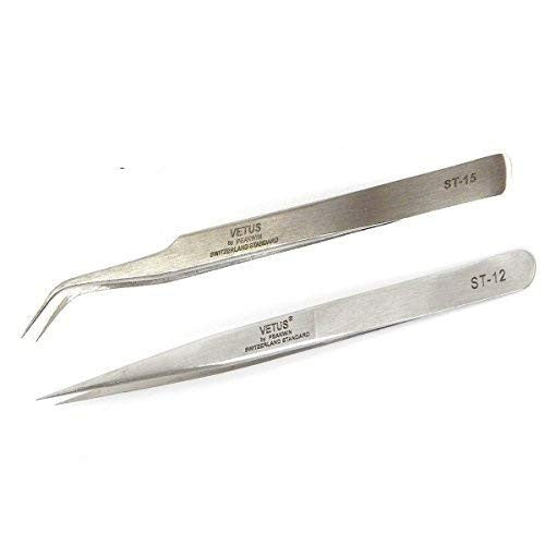 Professional Eyelash Tweezers Set - Straight & Curved Stainless Steel