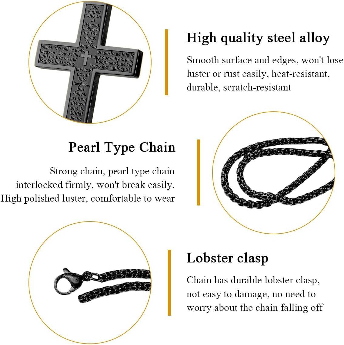Car Rear View Mirror Cross Pendant Stainless Steel Religious Ornament - Black, Silver, Gold