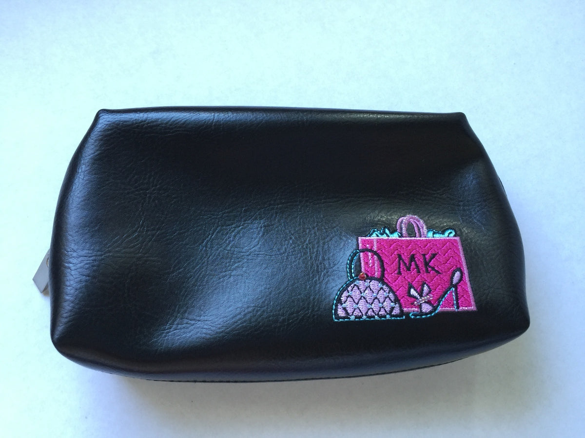 Personalized Cosmetic Bag Organizer Travel Makeup Pouch Black & Pink