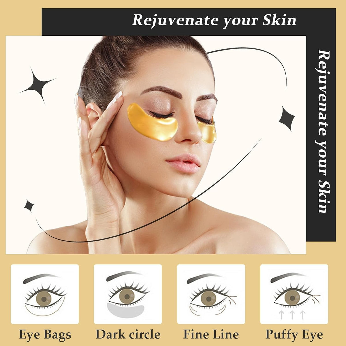 30 Pairs Under Eye Patches with 24K Gold and Collagen - Reduce Eye Bags & Wrinkles