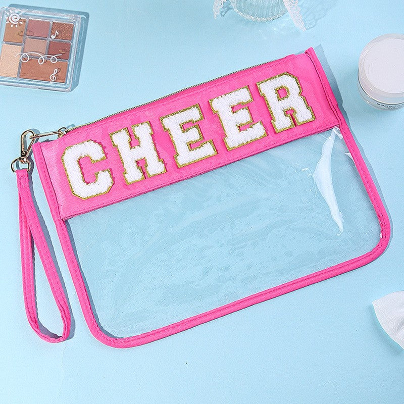 Sport Theme Clear Waterproof Wristlet Cosmetic Bag with Wrist Strap