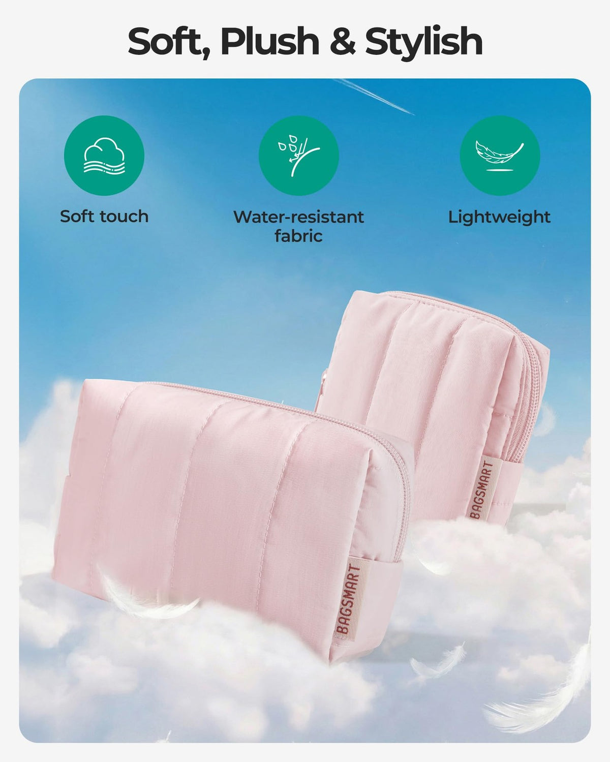 Travel Makeup Bag Duo - Large & Small Waterproof Padded Organizer for Women