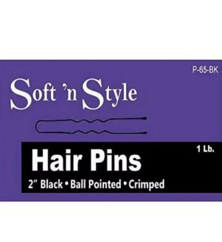 SOFT N STYLE 2" Crimped Hair Pins Black 1 lb HC-P65-BK - LOT OF 3