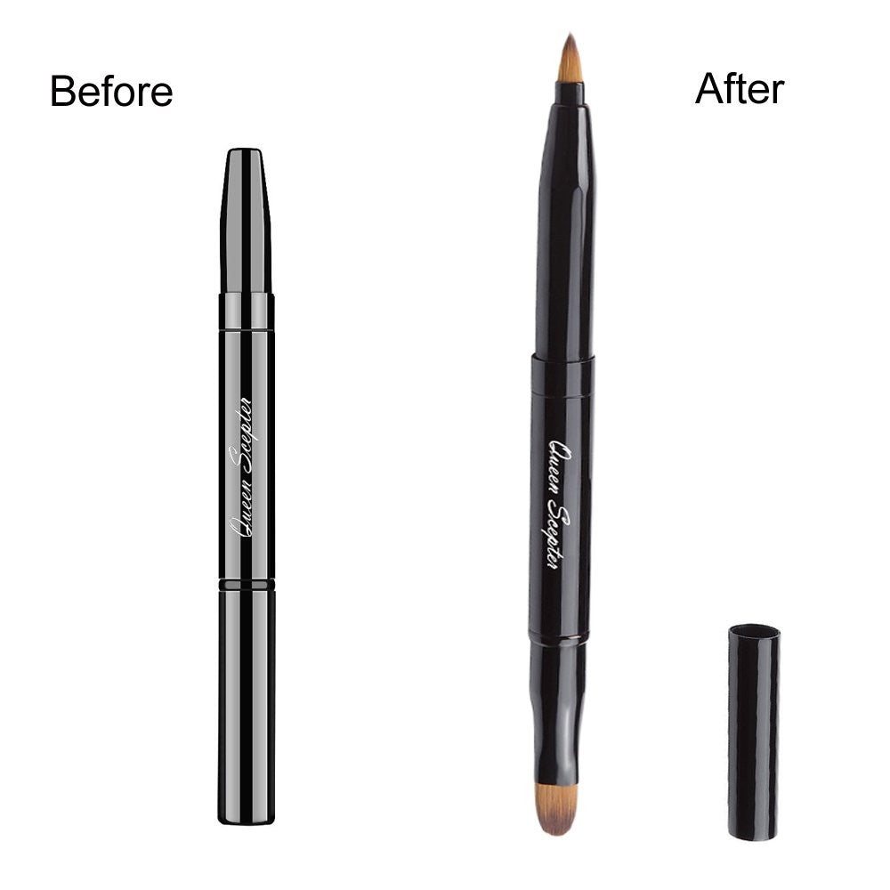 Retractable Lip Brush Dual End Makeup Tool - Portable Black Cosmetic Brush
