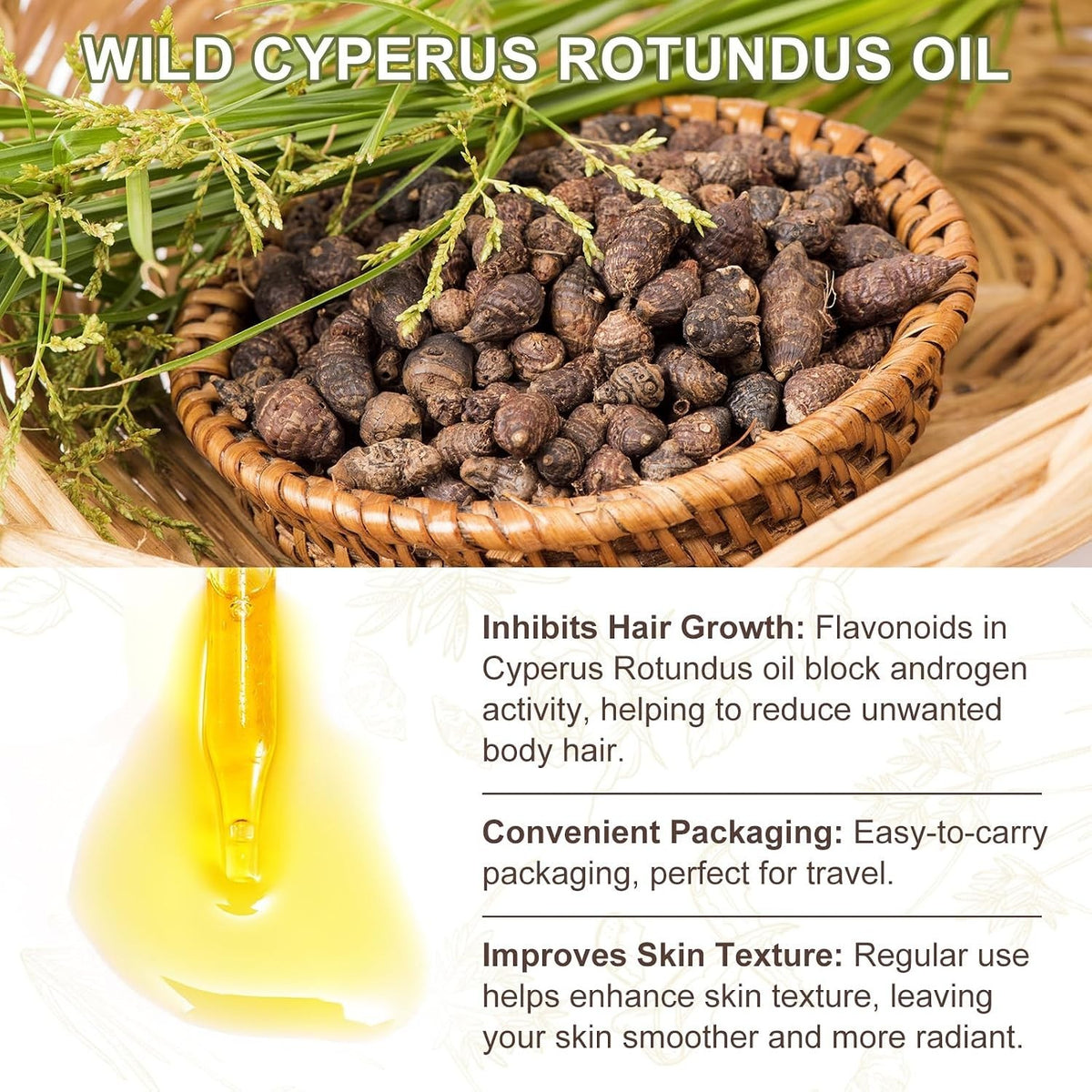 Pure Cyperus Rotundus Oil for Hair Removal & Skin Hydration - Natural Skin Oil