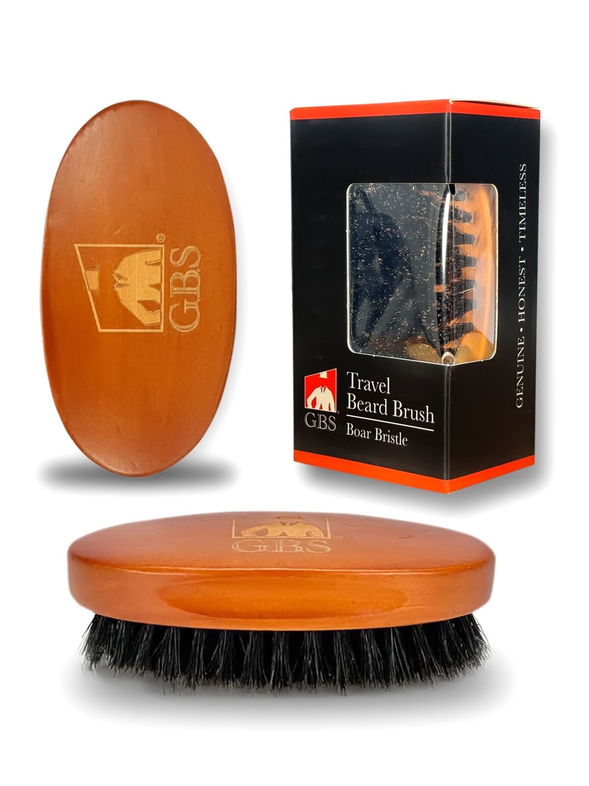 Beard Grooming Brush Comb for Men - Boar Bristles & Wooden Handle - Travel & Gift Ready