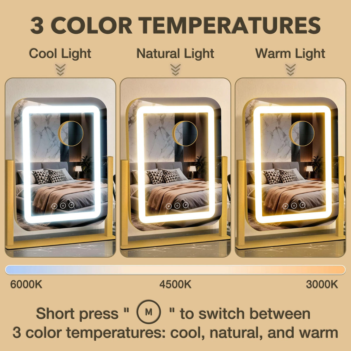 12x13.9 Inch Vanity Mirror with Lights - LED Makeup Mirror with Dimmable Colors & Memory Function