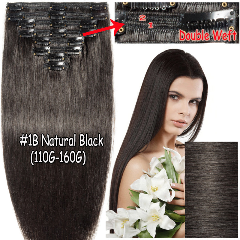 Thick Double Weft Clip-In Human Hair Extensions Full Head - Natural & Straight