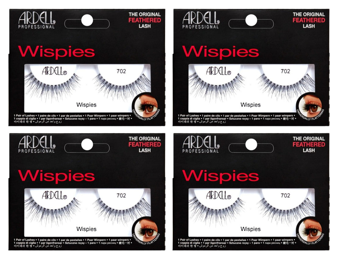 4 Pairs of Eyelash Extensions for Natural Look - Ardell Wispies 702 Black Feathered Lashes with Invisiband