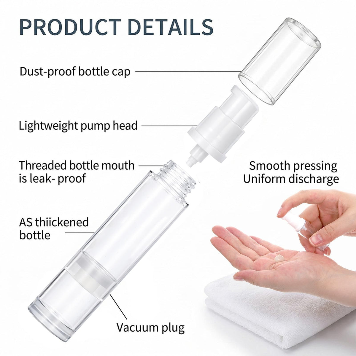 6pcs Travel Airless Pump Bottles Set - Refillable Cosmetic Dispensers