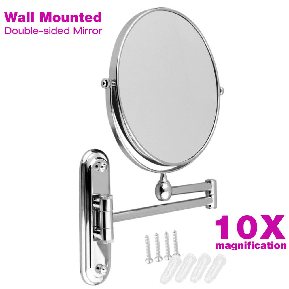 Extending 8-Inch Double-Sided Wall-Mount Makeup & Shaving Mirror with 10X Magnification