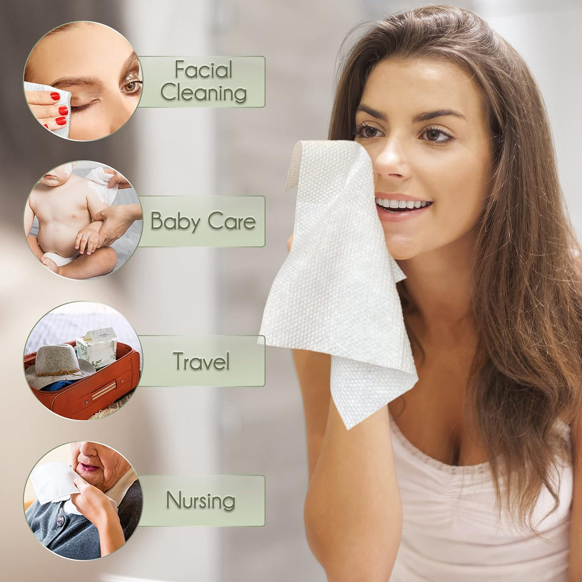 Biodegradable Disposable Face Wipes 240 Count Large Soft Towels for Sensitive Skin