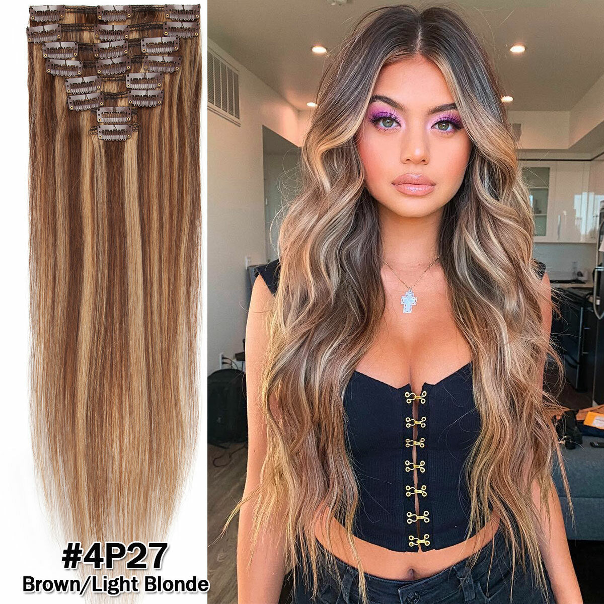 Clip-In Remy Human Hair Extensions Full Head Set - Multiple Colors & Lengths