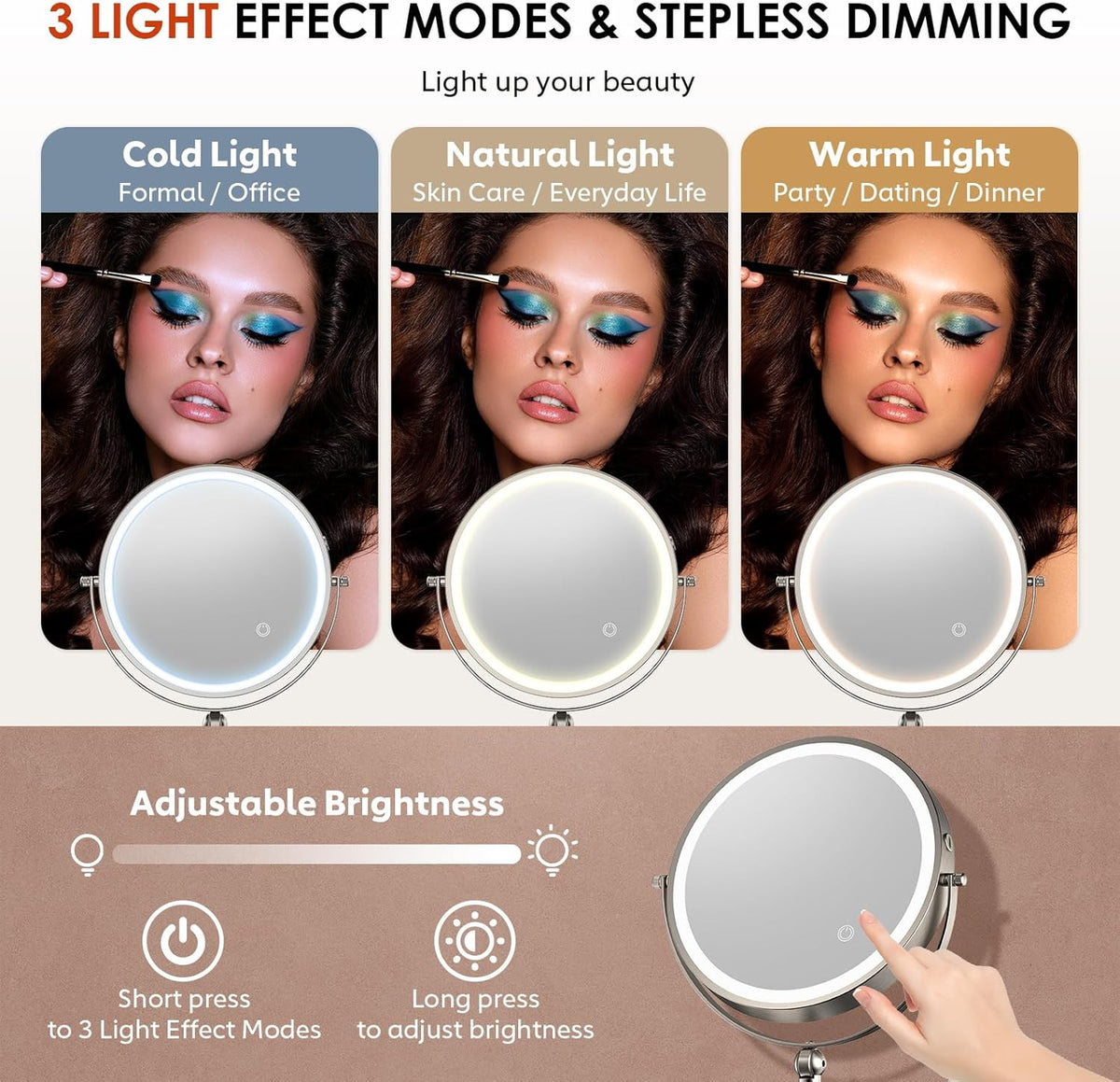 Wall Mounted Lighted Makeup Mirror 4000mAh Rechargeable 1X/20X Magnification