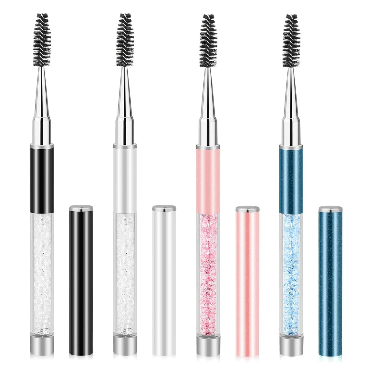 4PCS Reusable Eyelash & Eyebrow Spoolie Brushes with Cap for Makeup & Lash Extensions