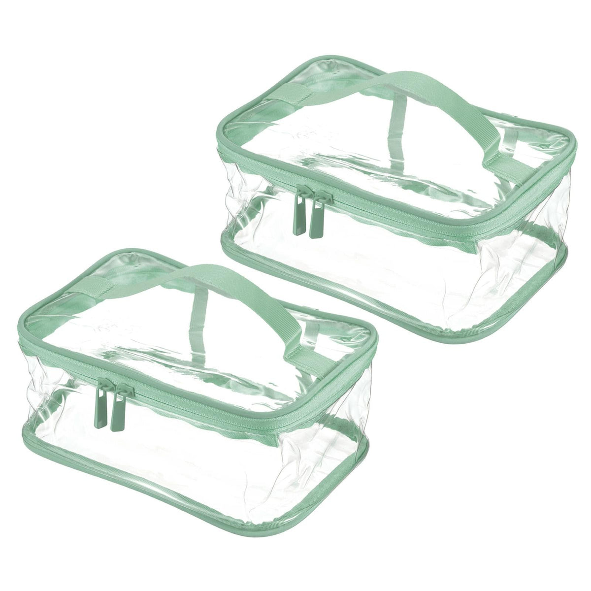 Clear PVC Toiletry Makeup Bag Set with Zipper & Handle - Green, 2 Pieces