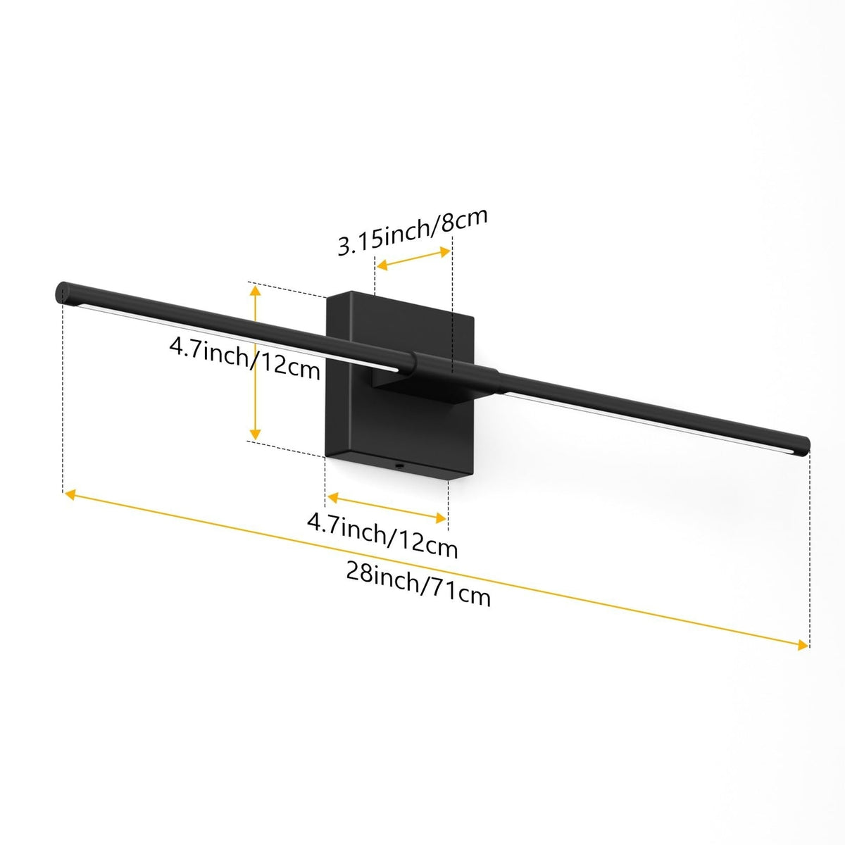 28-Inch Modern Black LED Vanity Light Fixture Over Mirror with Remote Control