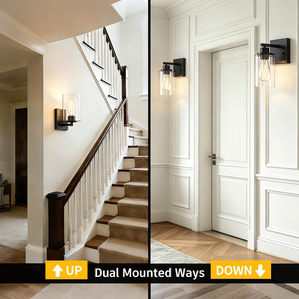 Set of 2 Matte Black Wall Sconces for Bathroom and Living Room - Modern Farmhouse Style