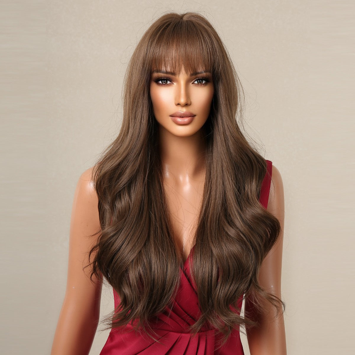 Long Wavy Cosplay Wig with Bangs - Heat Resistant Synthetic Hair