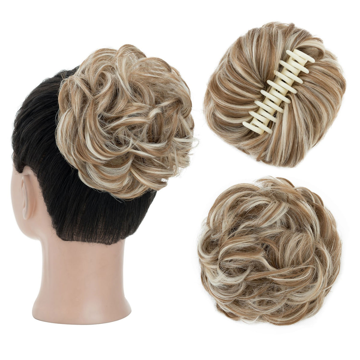 Thick Messy Curly Hair Bun Claw Clip Extensions - Multiple Colors & Lengths