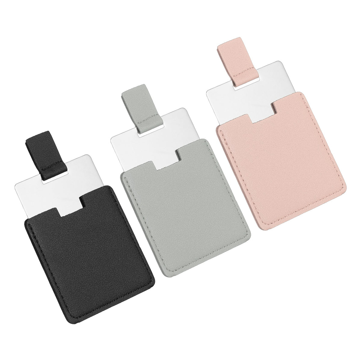 Compact Travel Mirror 2.6 Inch with PU Leather Cover - Black, Pink, Gray