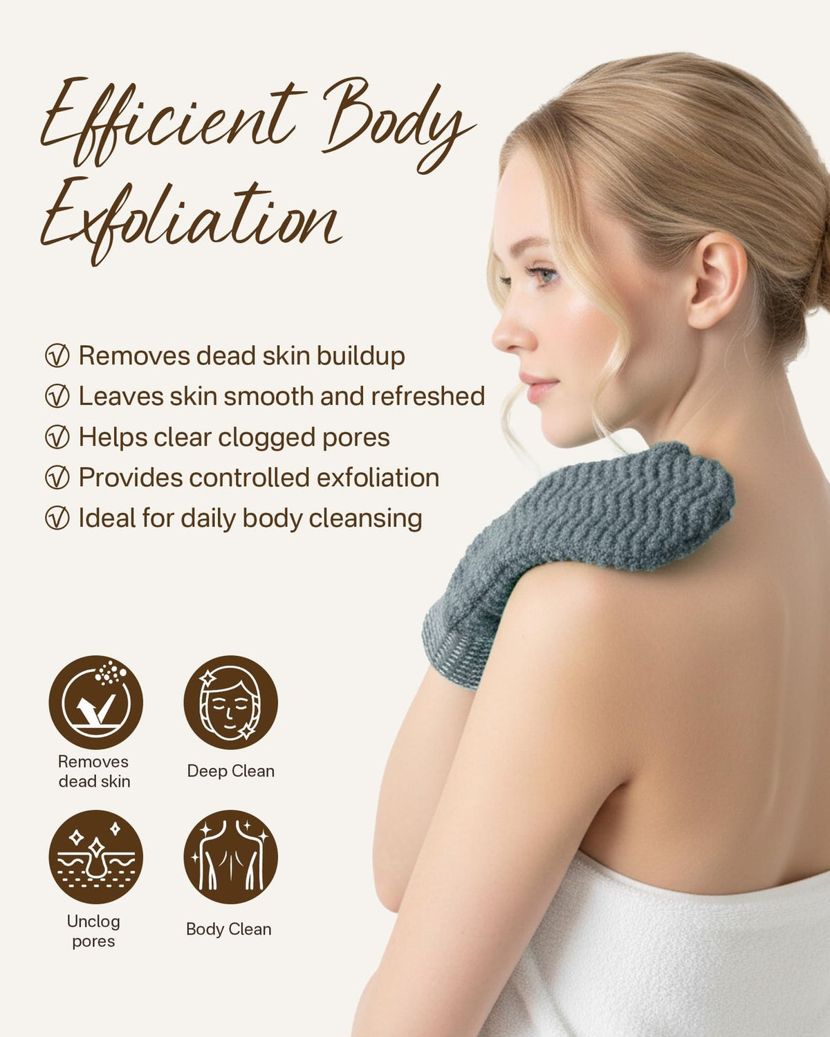 Exfoliating Gloves 2 Pack, Wave Texture Mitt for Dead Pcs, Gray
