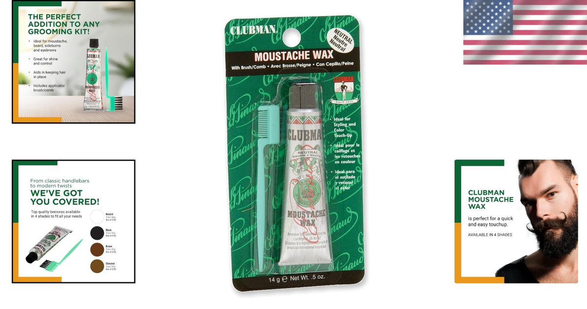 Men's Mustache Wax Strong Hold Neutral Color 0.5 Oz Grooming Product