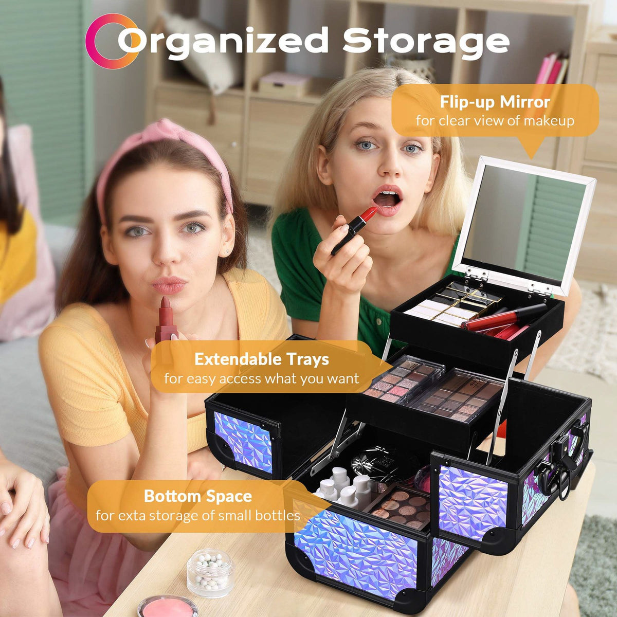 Mermaid Purple Makeup Train Case with Extendable Trays & Mirror