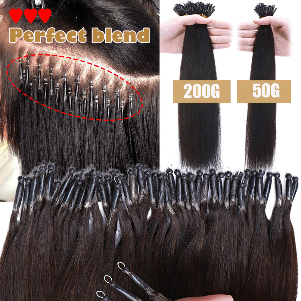 Beads Hair Extensions Nano Bean Remy Micro Loop Link I Tip - Multiple Colors & Lengths