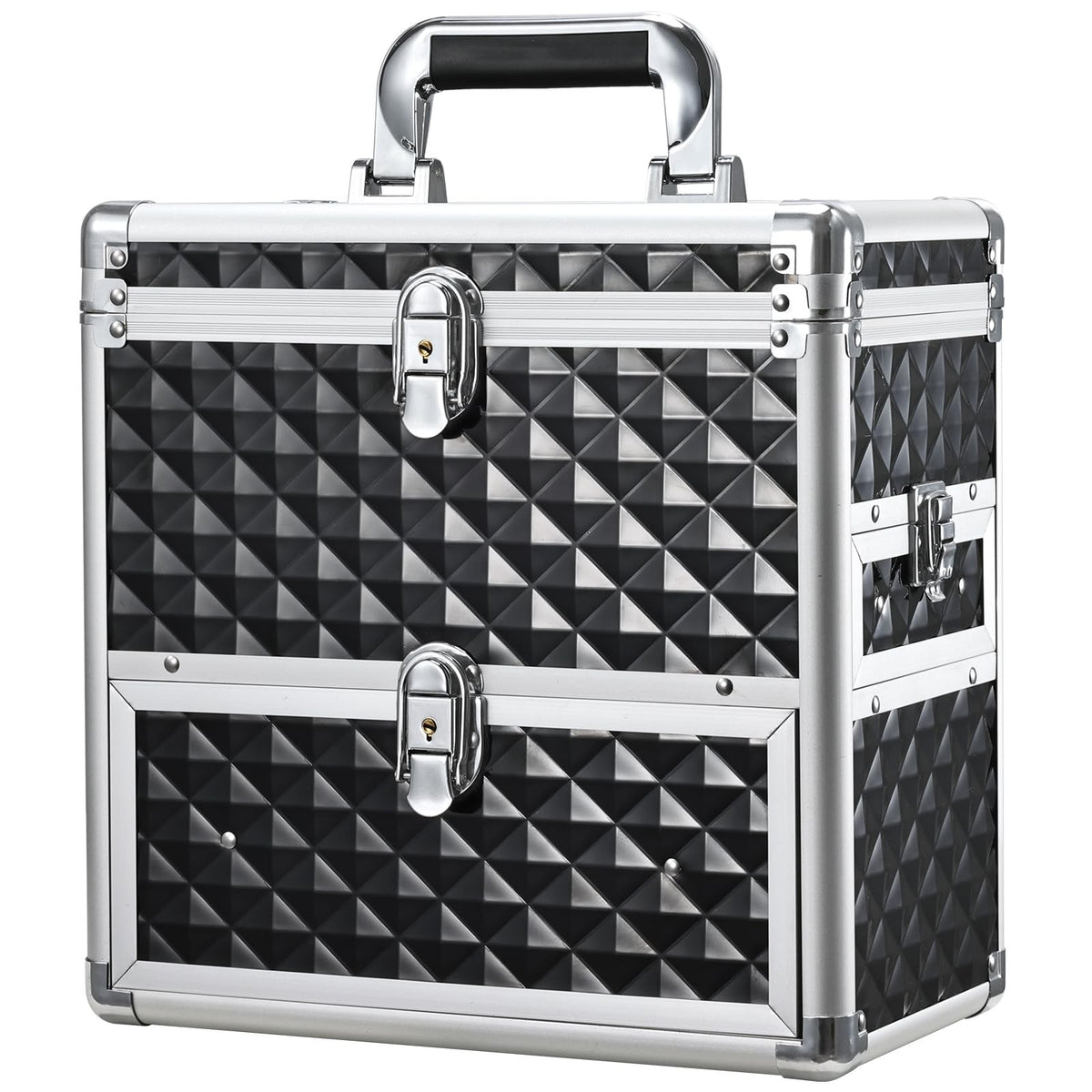 Travel Nail Polish Makeup Train Case with Mirror and Lock - Black