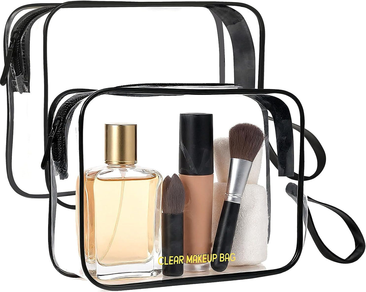 Clear Makeup Bag Set - 2 Pack TSA Approved Toiletry Bags for Travel & Daily Use