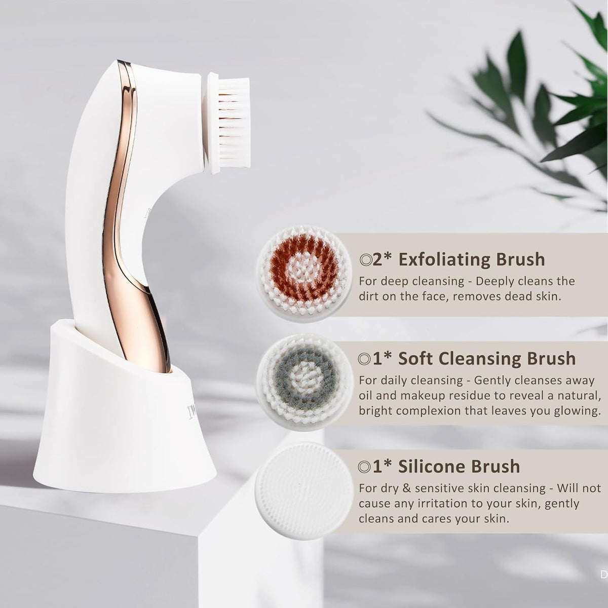 Electric Facial Cleansing Brush with 4 Brush Heads Waterproof Skin Care Tool