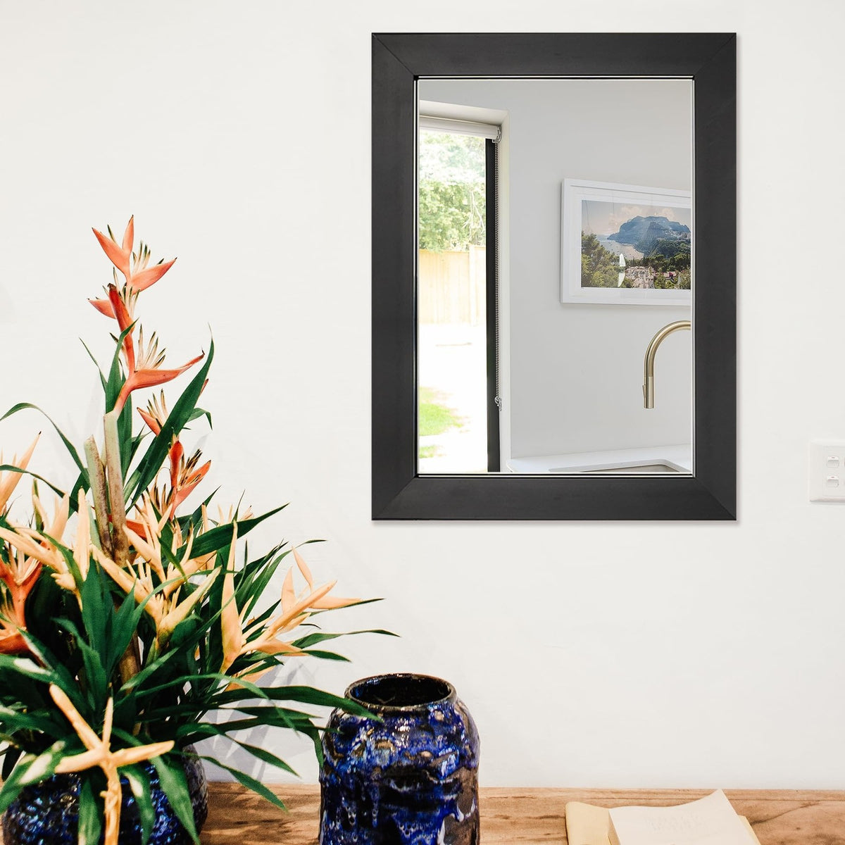 Rectangular Wall Mirror 12x16 Inches Black Modern Home Decor