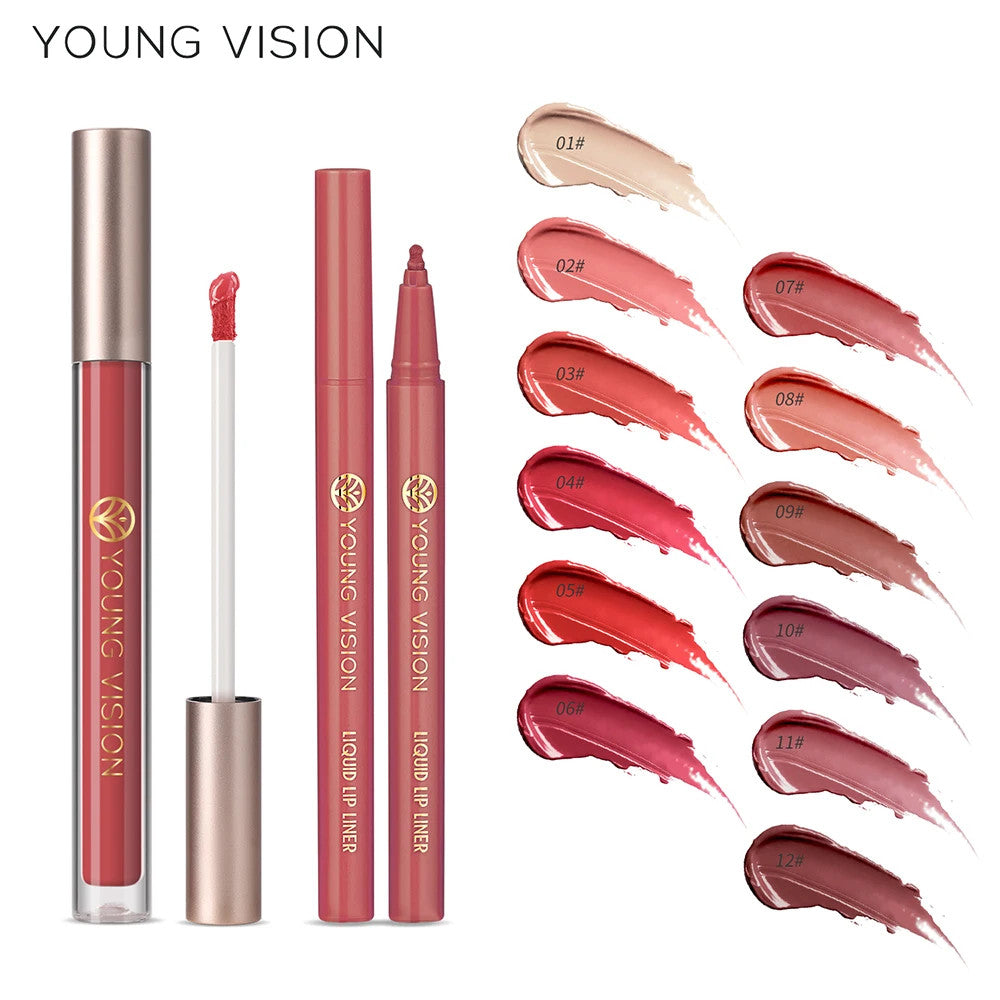 Lip Gloss Lip Liner Set Waterproof Non-Stick Moisturizing Makeup Kit