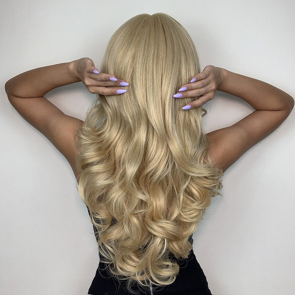Long Wavy Synthetic Wig Blonde Costume Hair with Fringe Heat Resistant