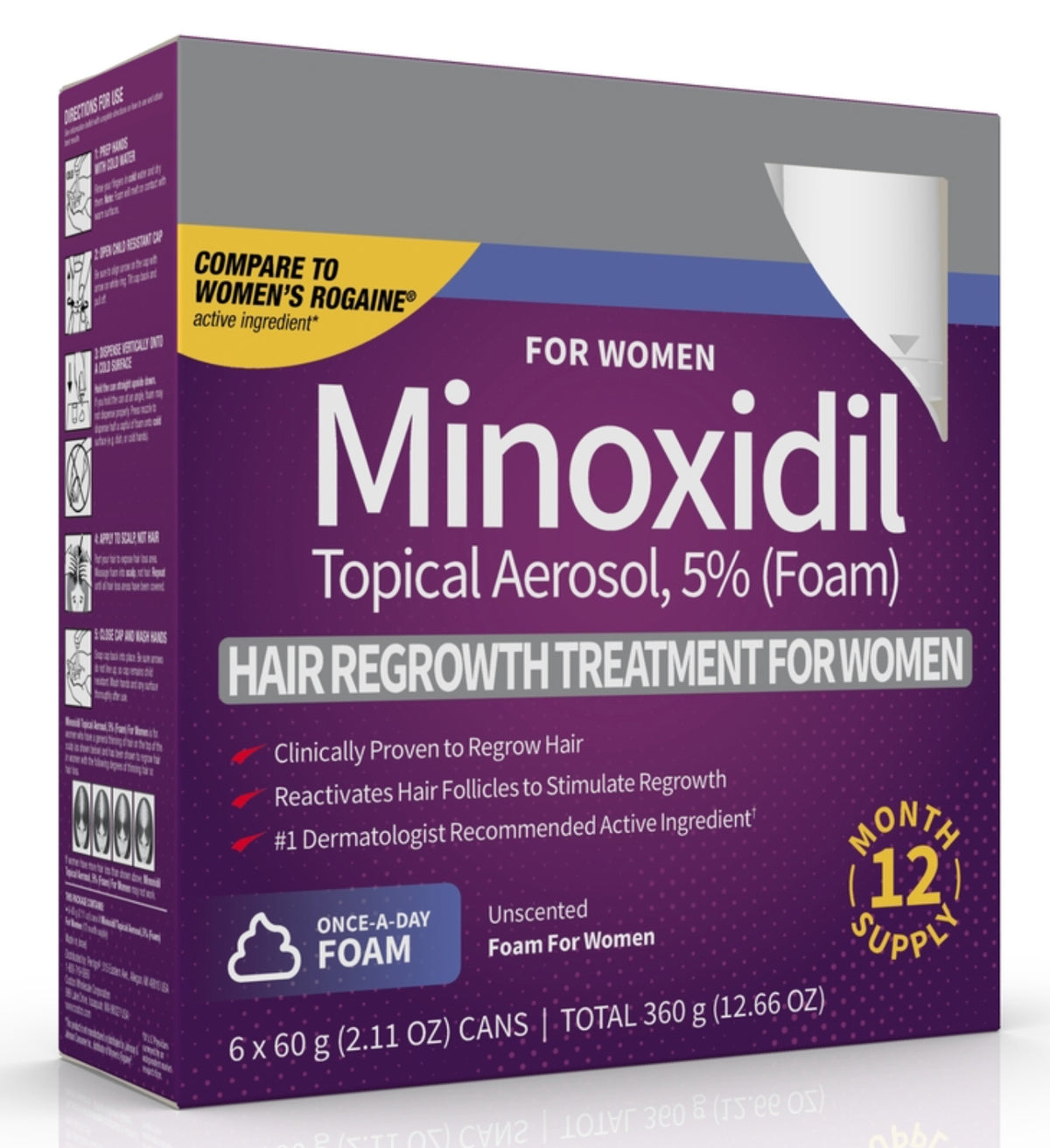 Minoxidil 5% Foam Women Hair Regrowth Treatment - 12 Month Supply