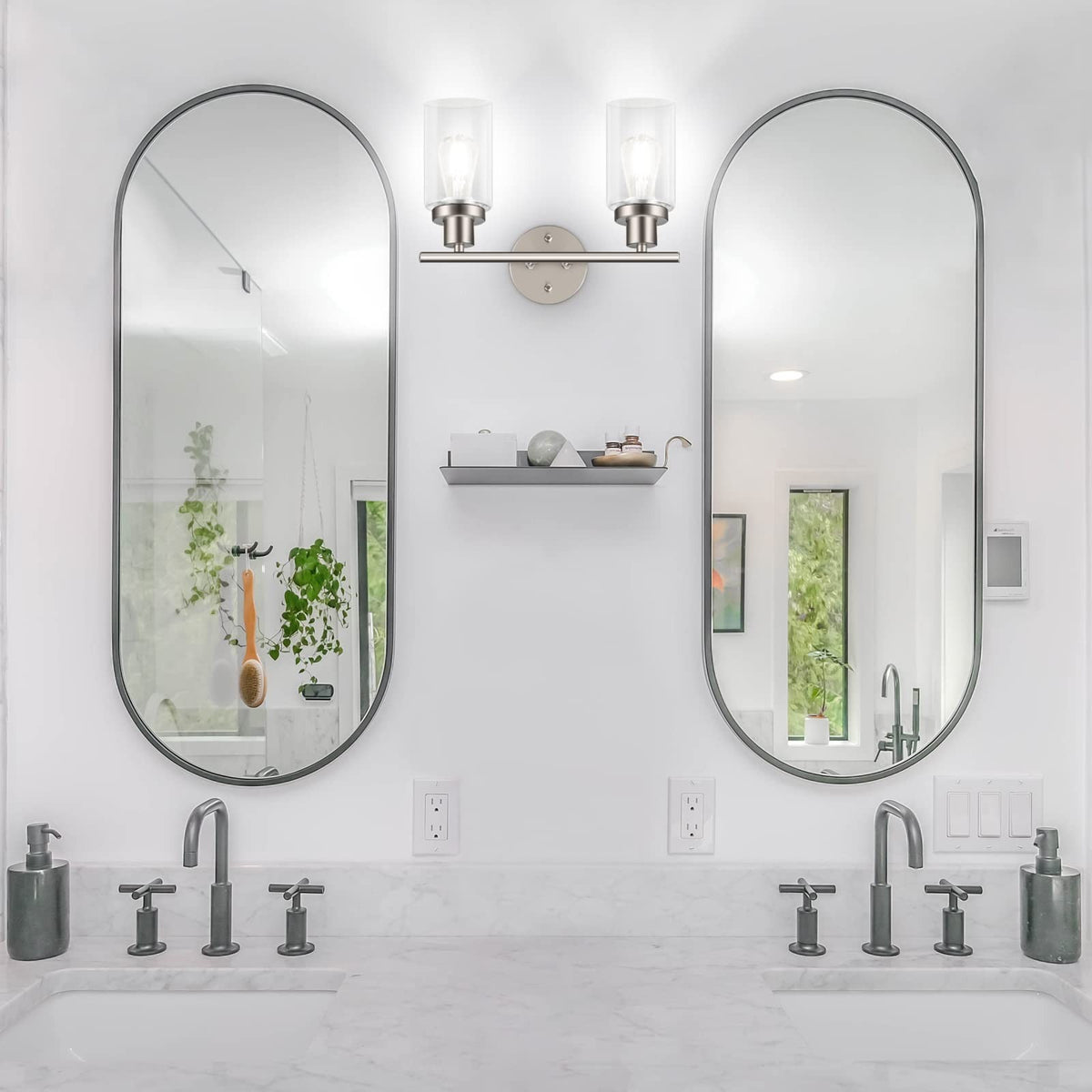 Unicozin 2-Light Modern Vanity Wall Sconce with Clear Glass Shade - Brushed Nickel Finish