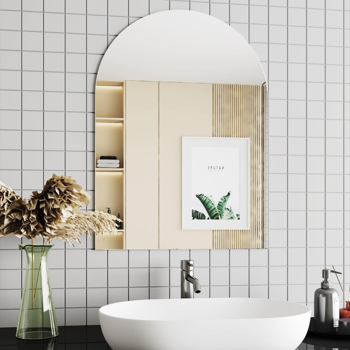 22x30 Frameless Arched Bathroom Wall Mirror - Modern Decorative Mirror
