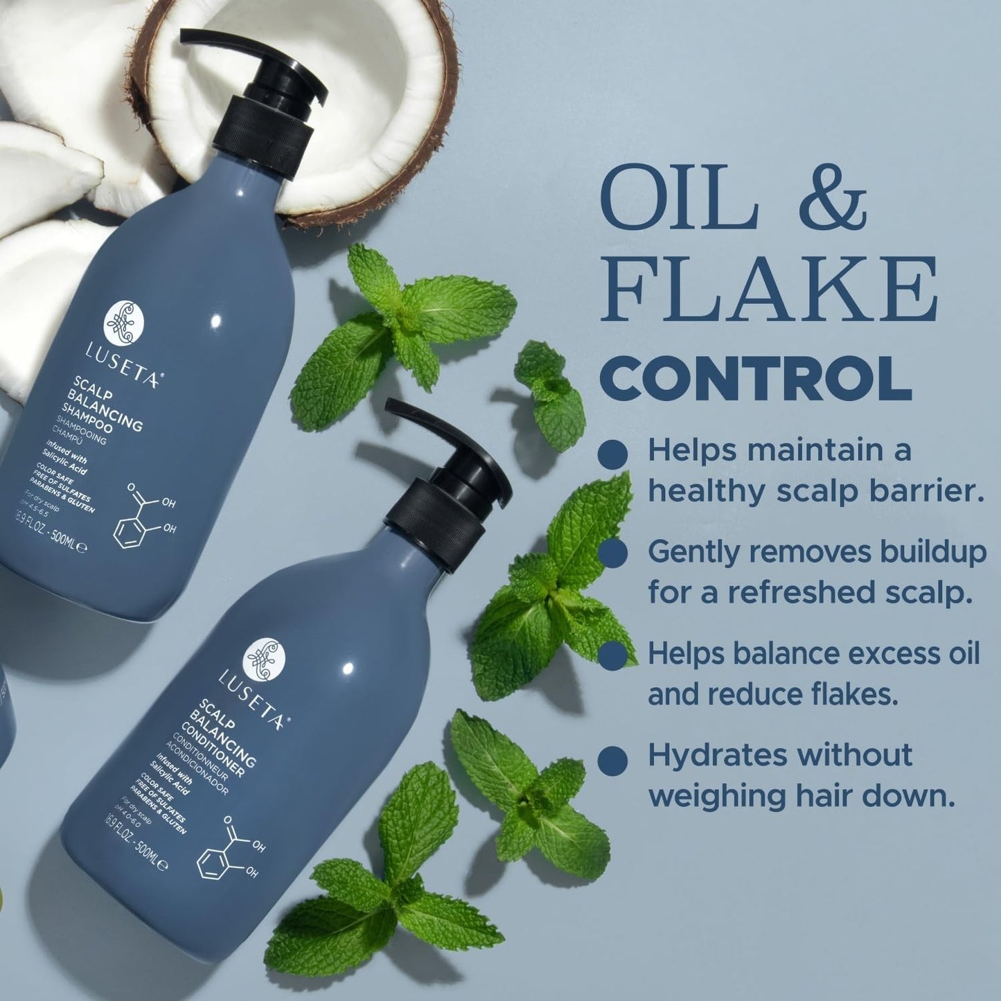 Salicylic Acid Dandruff Control Shampoo & Conditioner Set - Sulfate-Free, Tea Tree & Argan Oil