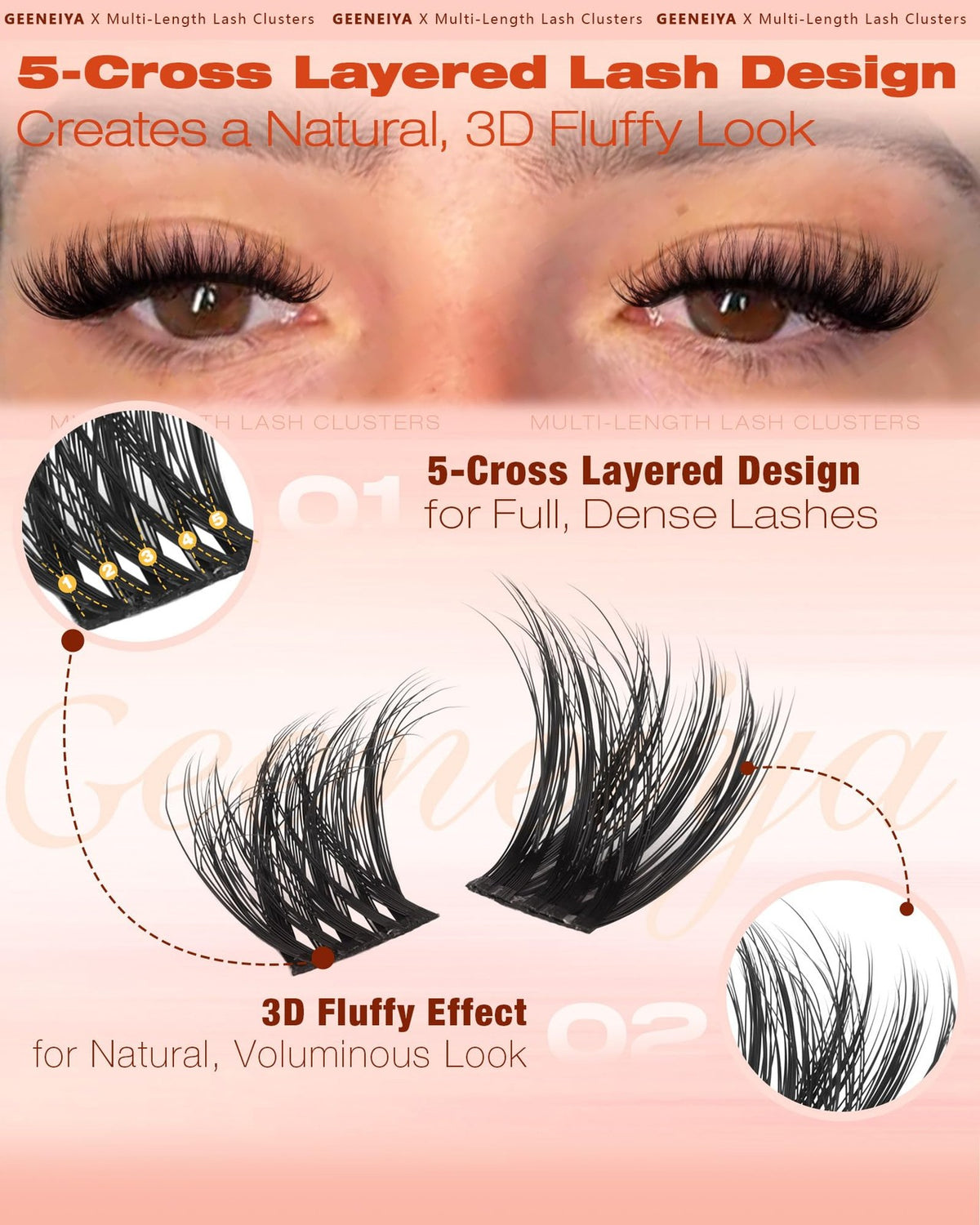 Fluffy Lash Clusters 8-16mm Natural 3D Eyelash Extensions Pack of 120