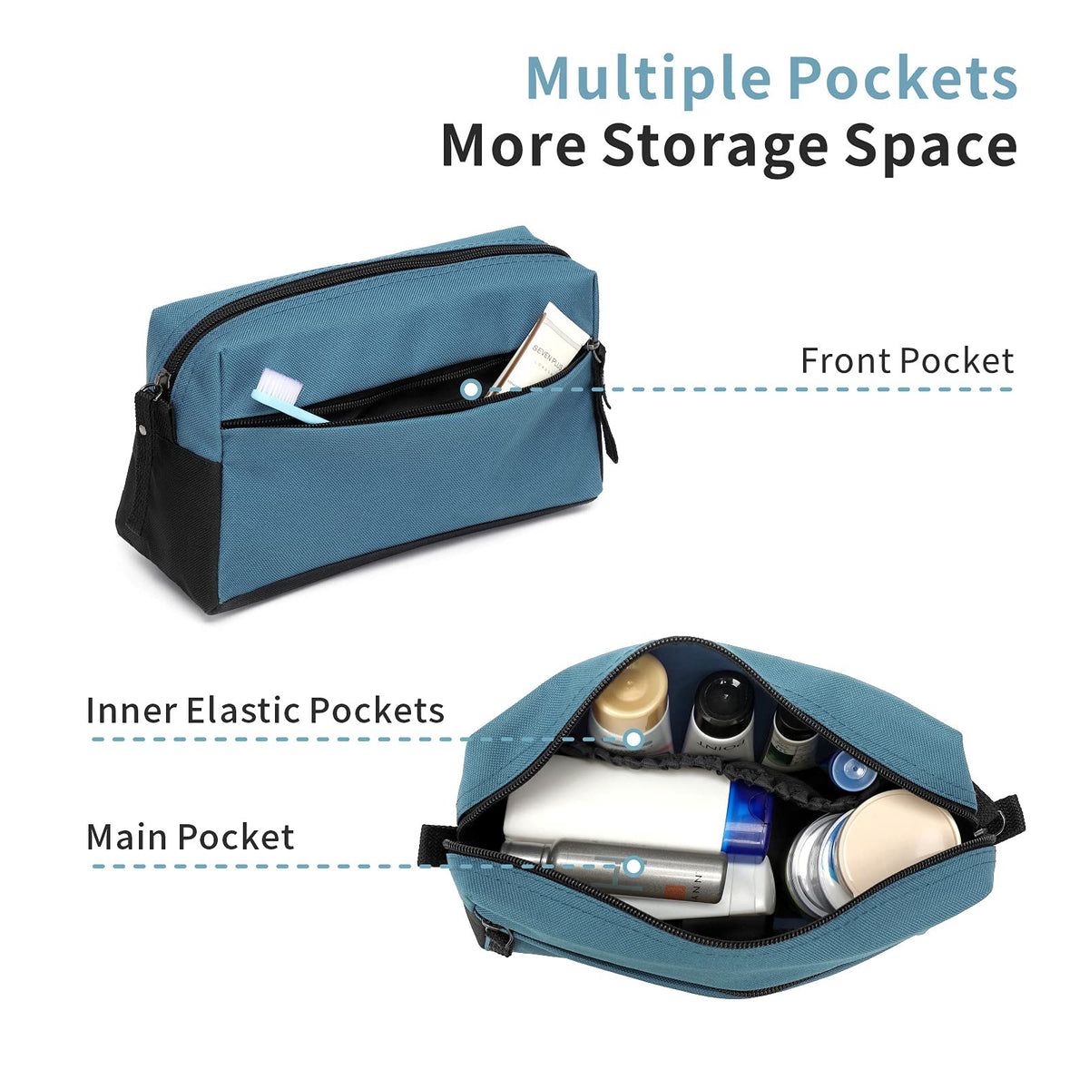 Waterproof Travel Toiletry Bag with Separate Compartments - Silver Blue