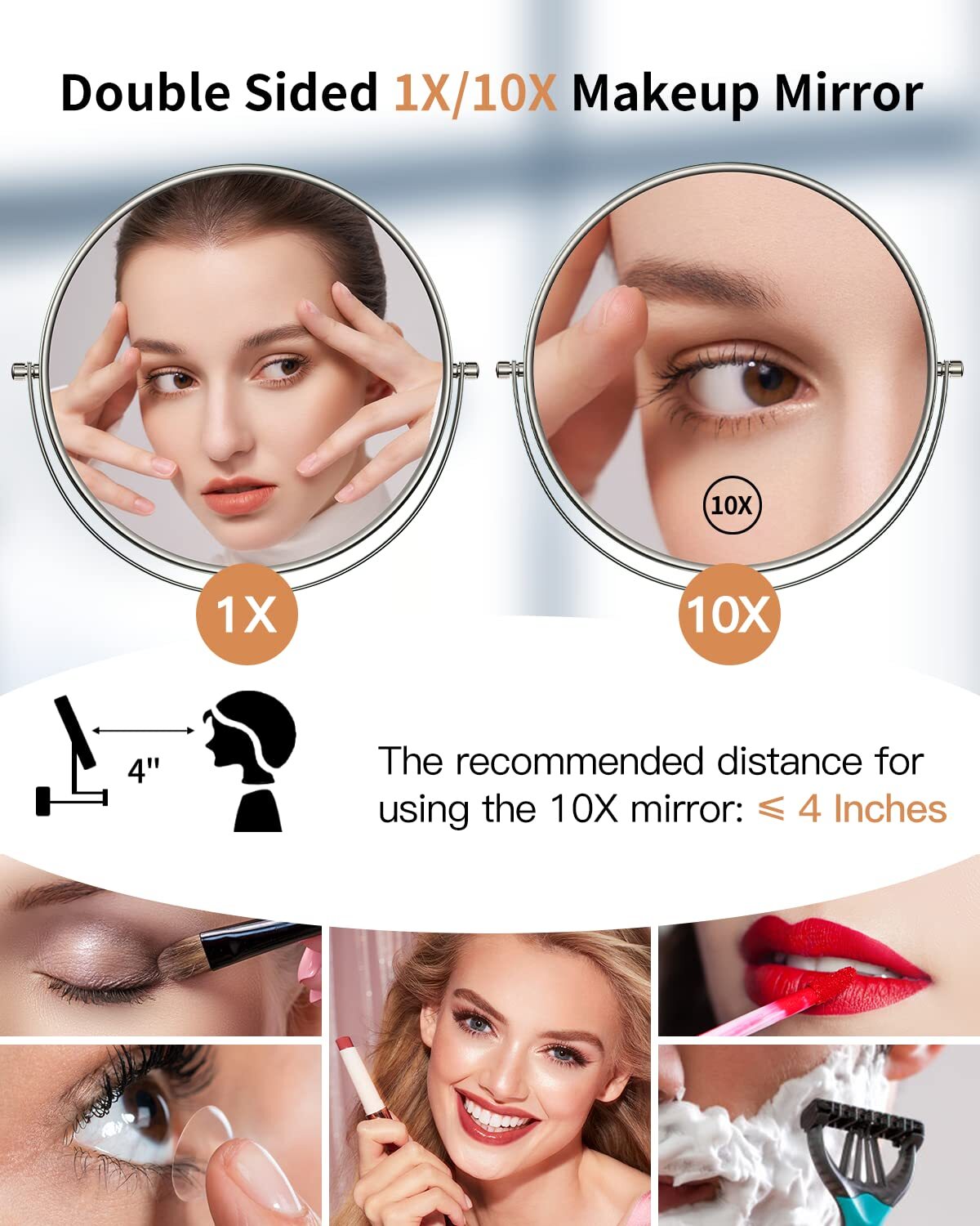 9-Inch Wall Mounted Makeup Mirror with 1X/10X Magnification, Swivel & Extendable Arm