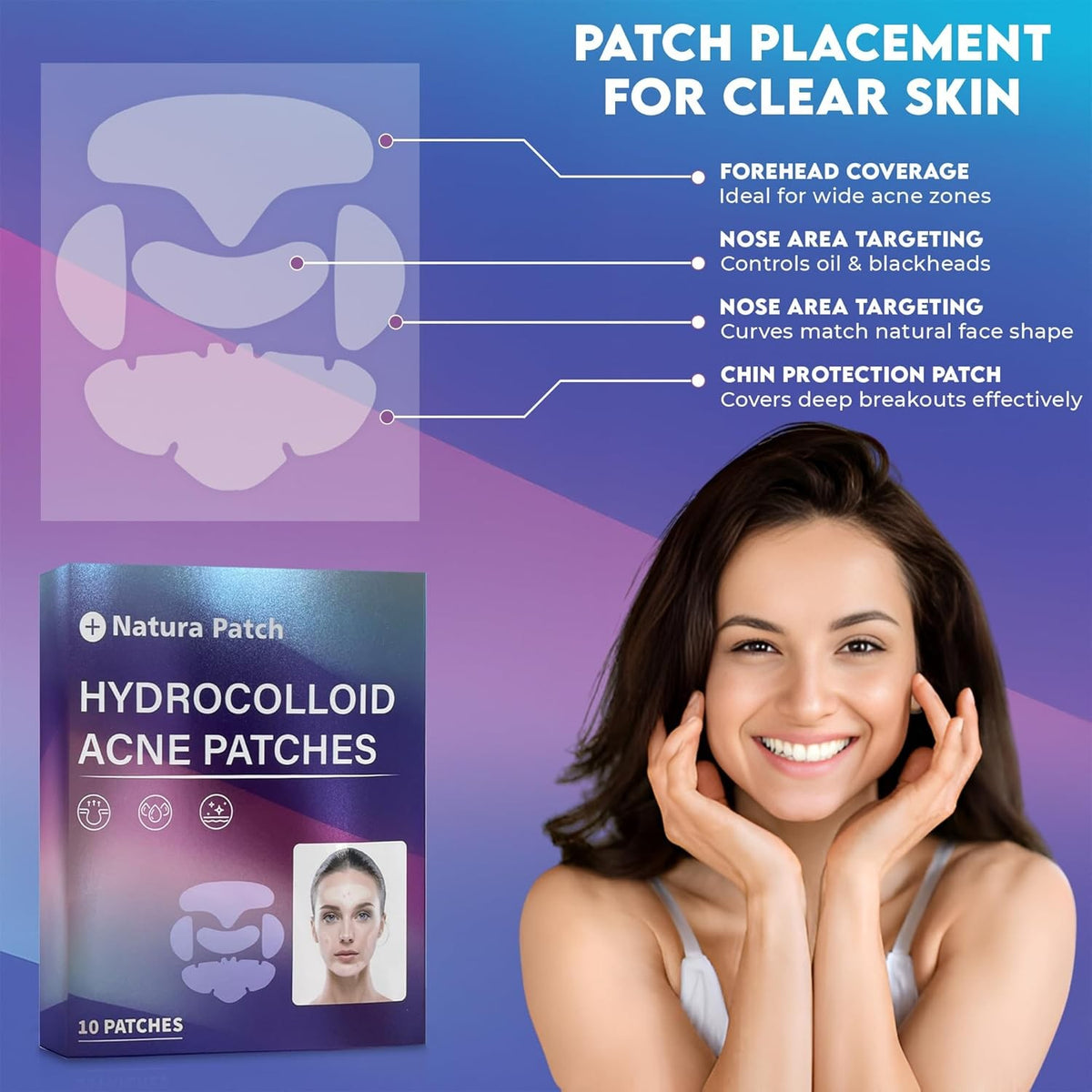 Full Face Hydrocolloid Acne Patches - Large Zit Stickers for All Skin Types
