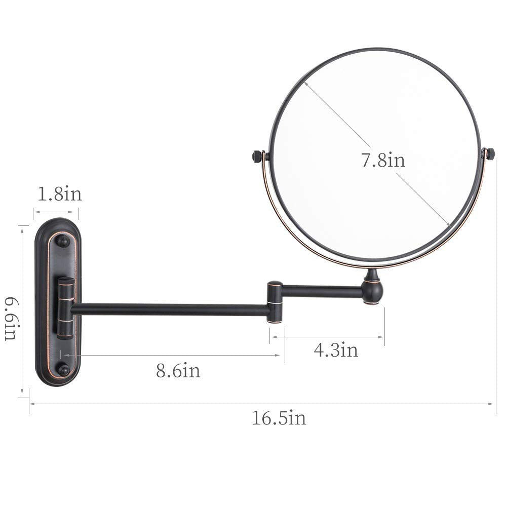 8-Inch Wall Mount Makeup Mirror with 20x Magnification and Adjustable Swivel - Oil Rubbed Bronze