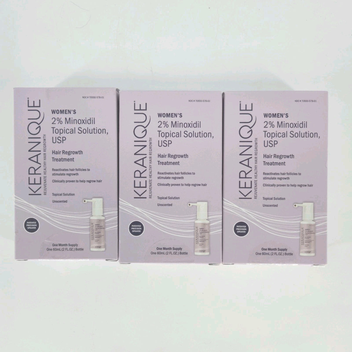 Keranique 2% Minoxidil Hair Regrowth Topical Solution Set (3) 3 Month