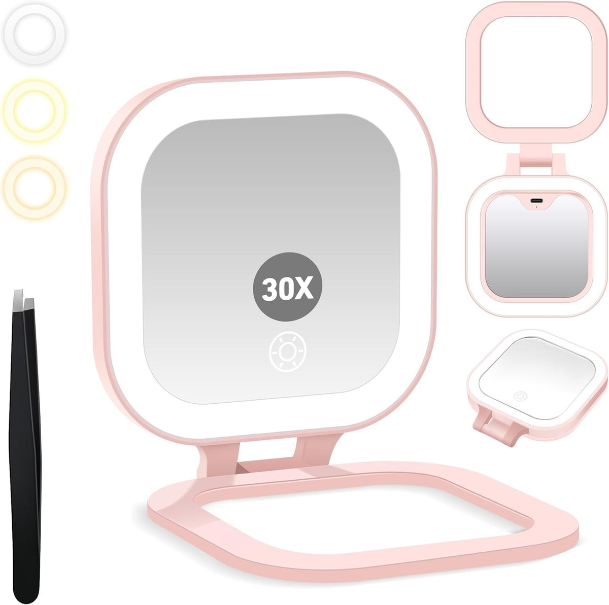 LED Lighted Makeup Mirror 30X Magnification with 3 Light Modes Portable