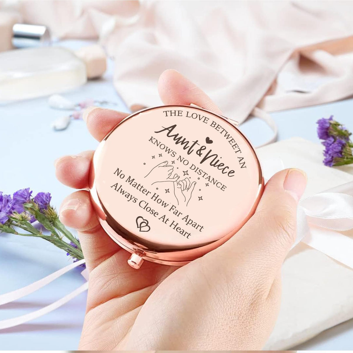 Personalized Compact Mirror for Aunt & Niece - Heartfelt Gift, Dual Magnification