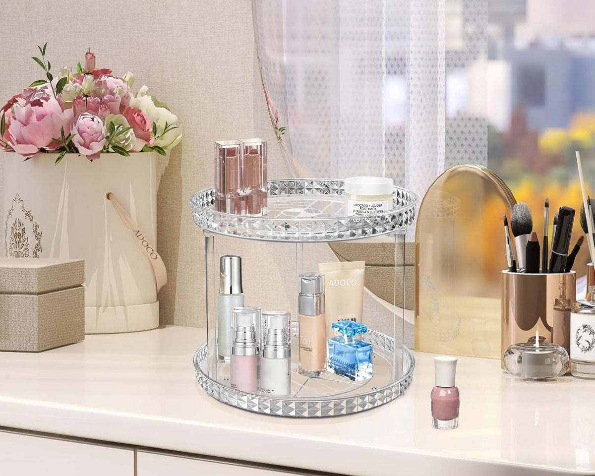 2-Tier Rotating Lazy Susan Organizer for Makeup & Skincare - Clear
