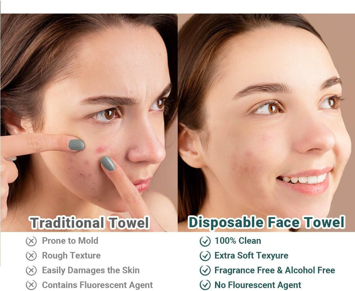 Disposable Face Towels Pack of 100 - Large Soft Biodegradable Facial Wipes