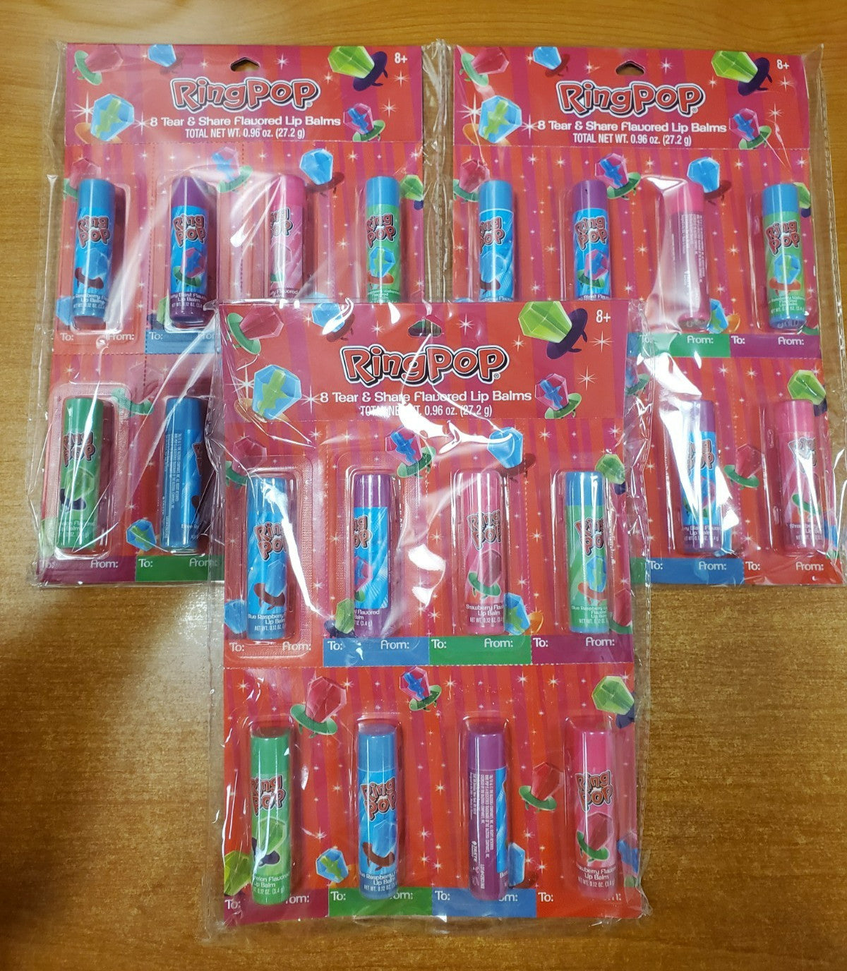 Lip Balm Set 3 Packs of 8 Tubes - Ring Pop Tear & Share Candy Flavored Lip Care